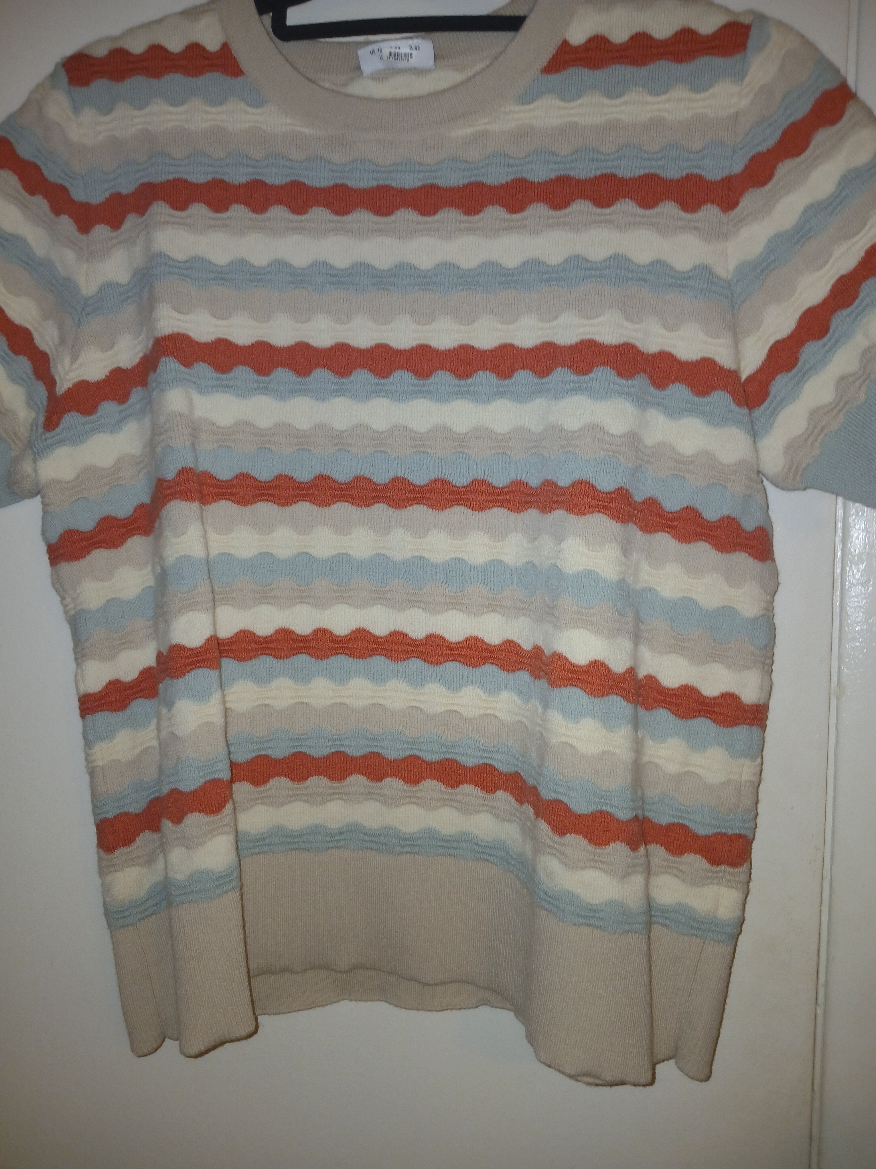 Akris Punto Women’s Crewneck Short-Sleeve Sweater In Cream, Rust & Light Blue